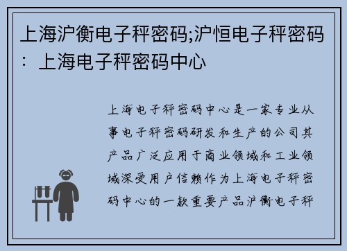 上海沪衡电子秤密码;沪恒电子秤密码：上海电子秤密码中心